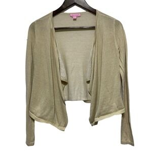 Lilly Pulitzer Cardigan Womens XS Gold Glitter Open Front Topper Lightweight